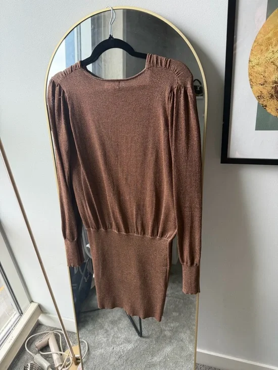 superdown Mocha Metallic Deep V Mini Dress - Picture 3 of 3